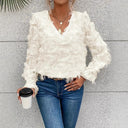 Women's Ruffled V-Neck Blouse with Exquisite Detailing