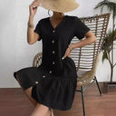 Chic Women's Ruffle Dress with Button Detail
