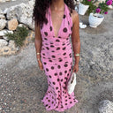 Chic Dotted Maxi Dress with Deep V-Neck