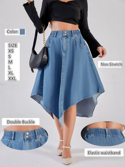 Stylish Women's Asymmetrical Denim Skirt with Unique Hem