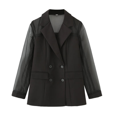 Chic Transparent Sleeve Blazer for Women
