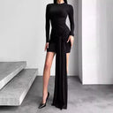 Chic Women's Long Sleeve Wrap Dress with Unique Asymmetrical Hem