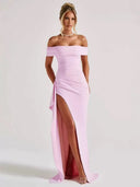 Chic Off-Shoulder Dress with High Slit Design