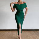 Off-Shoulder Midi Dress with Chic Side Slit