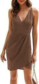 Chic Women's V-Neck Short Wrap Dress with Asymmetrical Hem