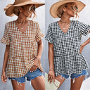 Chic Ruffled Hem Check Blouse for Women