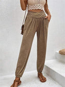 Women's Relaxed Fit Pants with Wide Waistband and Side Pockets