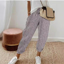 Women's Striped Pants with Elastic Waist and Side Pockets