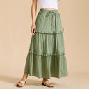 Long Flared Skirt with Ruffles and Stretch Waist