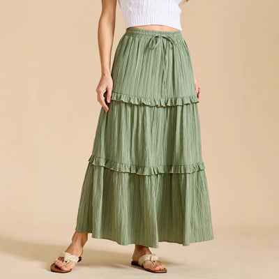 Long Flared Skirt with Ruffles and Stretch Waist