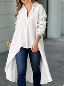 Chic Women's Long Sleeve Blouse with Asymmetrical Design and Button Accents