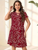 Wave Pattern Women's Dress with Keyhole Neckline