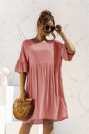 Chic Women's Dress with Balloon Sleeves and Handy Pockets