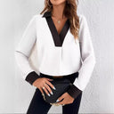 Chic Blouse with Contrasting Collar for Women