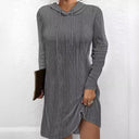 Chic Hooded Knit Dress with Side Slit