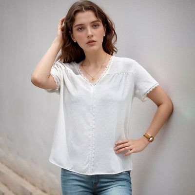 Chic Women's Blouse with Lace Accents
