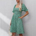 Floral Puff Sleeve Dress with Elastic Waist