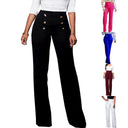 Chic High-Waist Women's Pants with Decorative Buttons