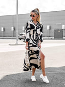 Chic Long Sleeve Dress with Modern Graphic Design