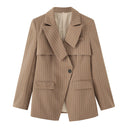 Chic Women's Striped Blazer with Stylish Collar and Ample Pockets