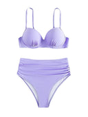 Women's High-Cut Bikini Set with Padded Top and Adjustable Straps