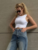 Chic Women’s High-Waist Denim Pants with Stylish Patchwork