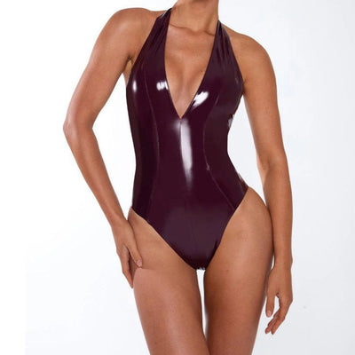 Women's Shiny Deep V-Neck Bodysuit