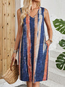 Chic Women's V-Neck Beach Dress with Pockets