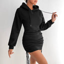 Stylish Women's Hooded Dress with Ruching and Side Drawstring