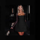 Chic Mini Dress with Sheer Lace Sleeves and Bodycon Fit