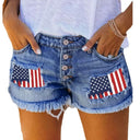Trendy Vintage Women's Denim Shorts with American Motif