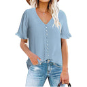 Chic Women's V-Neck Blouse with Ruffle Accents