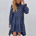 Women's Voluminous Skirt Dress with Stand-Up Collar