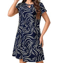 Wave Pattern Women's Dress with Keyhole Neckline