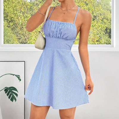 Women's A-Line Summer Dress with Wrap Detail and Slim Straps