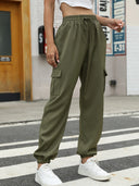 Women's Elastic Waist Cargo Pants with Side Pockets