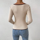 Women's V-Neck Long Sleeve Bodysuit with Stylish Contrast Accents