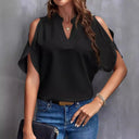 Chic Women's Blouse with Cut-Out Sleeves and Stand-Up Collar