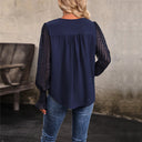 Women’s V-Neck Blouse with Sheer Puff Sleeves