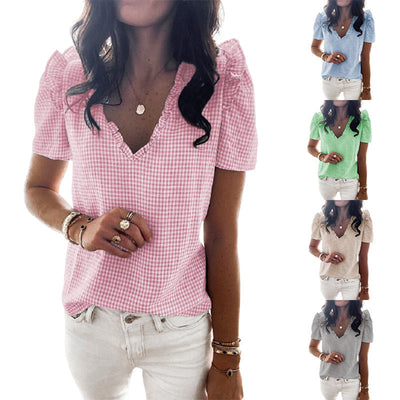 Chic V-Neck Puff Sleeve Blouse for Women