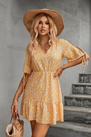 Floral Design Women's Dress with Stylish Button Accents