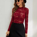 Floral Lace Long Sleeve Bodysuit with High Collar