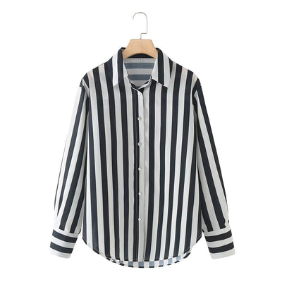 Chic Stripe Blouse with Classic Collar for Women