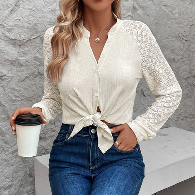 Lace-Detail Women's Blouse with Textured Finish
