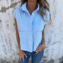 Chic Short Sleeve Blouse with Handy Pockets