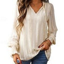 Elegant Women's V-Neck Blouse with Ruffle Accents
