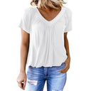 Women’s Airy V-Neck Blouse with Pleats & Short Sleeves