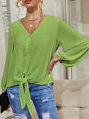 Chic V-Neck Blouse with Knot Detail for Women