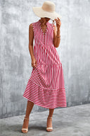 Striped Women's Maxi Dress with Full Button Design