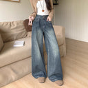 Chic High-Waist Wide Leg Jeans with Button Detail